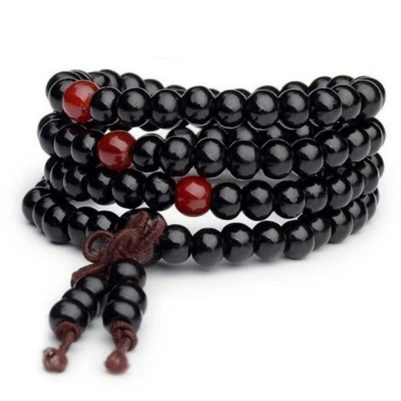 Yoga Meditation Sandalwood Mala Beads Rosary Wrap Bracelet Wooden Red Black - Picture 4 of 16
